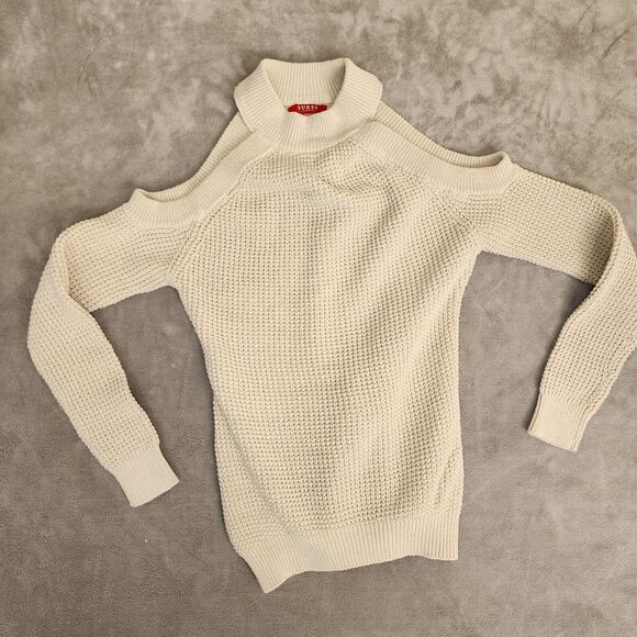 Guess Women's Ivory Cream Cold Shoulder Pullover Sweater Size Small Stylish - Picture 1 of 11